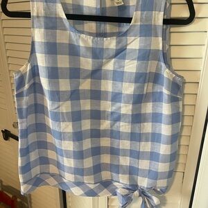 J. Crew Factory Blue and White Gingham Tie-Hem Sleeveless Blouse